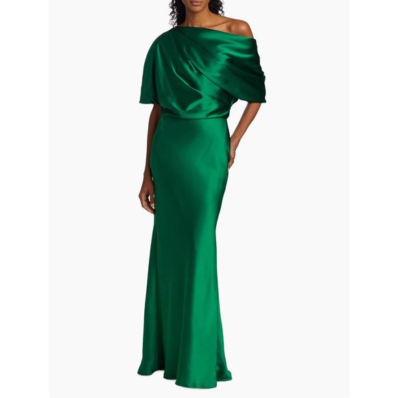 Amsale Satin One-Shoulder Gown - Picture 1 of 9